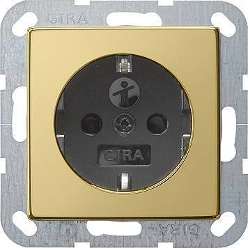 Gira System55 0453604 Розетка с заземляющим контактом (16 А, под рамку, шторки, пиктограмма, скрытая установка, латунь-антрацит) Gira 0453604