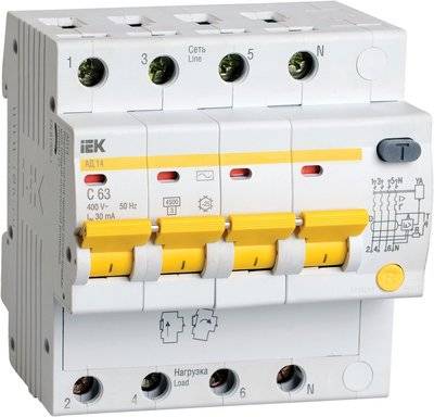 Iek АД-14 MAD10-4-016-C-030 Автоматический выключатель дифференциального тока четырехполюсный 16А (тип AC, 4.5 кА) IEK MAD10-4-016-C-030
