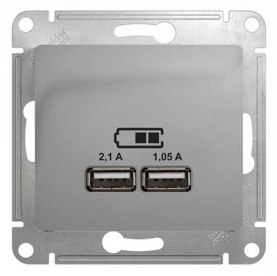 Schneider electric Glossa GSL000333 Розетка USB (2xUSB, под рамку, скрытая установка, алюминий) Schneider Electric GSL000333 Glossa GSL000333