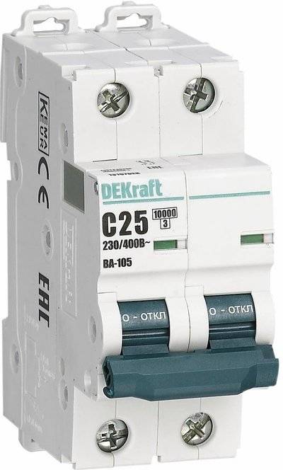 Dekraft ВА-105 13166DEK Автоматический выключатель двухполюсный 20А (10 кА, C) DEKraft 13166DEK