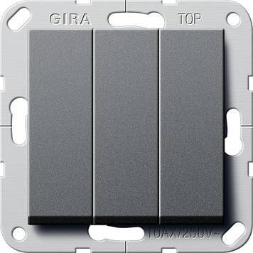 Gira System55 283028 Выключатель трехклавишный (10 А, под рамку, скрытая установка, антрацит) Gira 283028