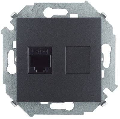 Simon 15 1591551-038 Розетка компьютерная (RJ45, cat.5e, AMP, под рамку, скрытая установка, графит) Simon 1591551-038