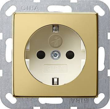 Gira System55 0453614 Розетка с заземляющим контактом (16 А, под рамку, шторки, пиктограмма, скрытая установка, латунь-кремовый) Gira 0453614