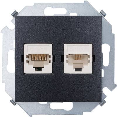 Simon 15 1591590-038 Розетка компьютерная (RJ11хRJ45, под рамку, скрытая установка, графит) Упаковка (20 шт.) Simon Systimax 1591590-038