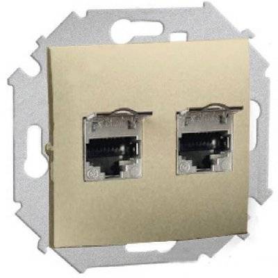 Simon 15 1591564-034 Розетка компьютерная (2хRJ45, cat.6a, AMP, FTP, под рамку, скрытая установка, шампань) Simon 1591564-034