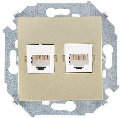Simon 15 1591593-034 Розетка компьютерная (2хRJ45, под рамку, скрытая установка, шампань) Упаковка (20 шт.) Simon 1591593-034