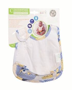ЭКО ПУПС Слюнявчик с кармашком ЭКО ПУПС Premium, белый с голубым (СЛ2б) СЛ2б