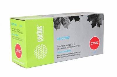 CACTUS Лазерный картридж Cactus CS-C718C (2661B002) голубой для Canon LaserBase MF8330 i-Sensys, MF8350 i-Sensys, MF8360 i-Sensys, MF8380 i-Sensys, MF8540 i-Sensys, LBP 7200 i-Sensys, 7210 i-Sensys, 7660 i-S 727280