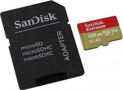 SanDisk Флеш карта microSD 128GB SanDisk microSDXC Class 10 UHS-I A2 C10 V30 U3 Extreme for Action Cams and Drones (SD адаптер) SDSQXA1-128G-GN6AA MicroSDXC 128GB Extreme A2 160 МБ/с U3 V30 UHS-I + SD-адаптер SDSQXA1-128G-GN6AA