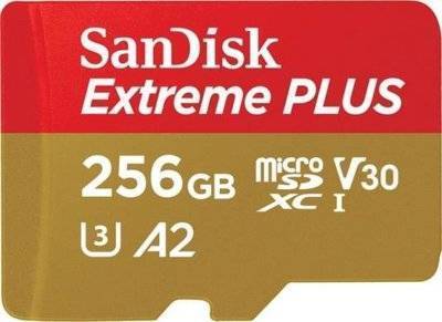 SanDisk Флеш карта microSD 256GB SanDisk microSDXC Class 10 UHS-I A2 C10 V30 U3 Extreme Plus (SD адаптер) 170MB/s SDSQXBZ-256G-GN6MA 