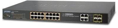 Planet Коммутатор PoE Planet управляемый, L2/L4, 24х10/100/1000Mbps 802.3at PoE + 4 совмещенных порта 10/100/1000Mbps TP/SFP WGSW-20160HP 