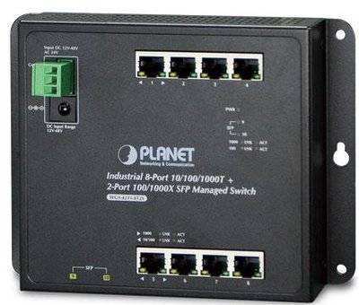 Planet Коммутатор промышленный управляемый Planet IP30, IPv6/IPv4, 8x1000TP + 2x100/1000F SFP настенный (-40 to 75 C), dual redundant power inp WGS-4215-8T2S