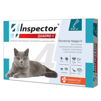 Inspector Капли для кошек INSPECTOR Quadro от внешних и внутренних паразитов (от 4-8кг) 1 пипетка 