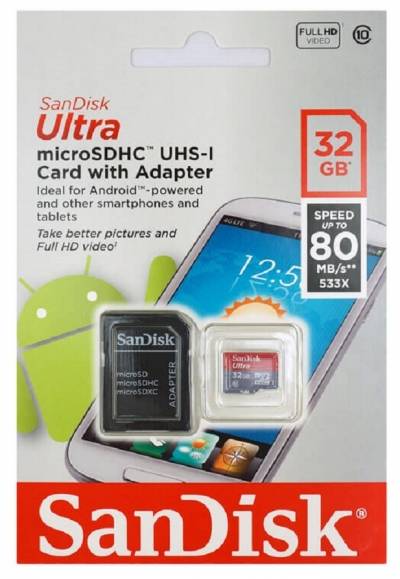 SanDisk Карта памяти SanDisk microSDHC 32 Гб Class10 UHS-I SDSQUNC-032G-GN6MA