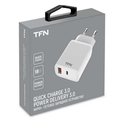 TFN Сетевое зарядное устройство TFN Rapid+, USB + USB type-C, 3A, белый TFN-WCRPD18WQCPDWH 