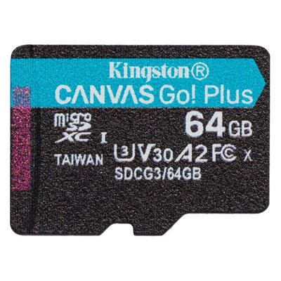 Kingston Карта памяти microSDXC UHS-I U3 KINGSTON Canvas Go! Plus 64 ГБ, 170 МБ/с, Class 10, , 1 шт. SDCG3/64GBSP 