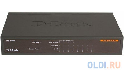 D-Link Коммутатор D-LINK DES-1008P неуправляемый 8х10/100Mbps DES-1008P/C1A