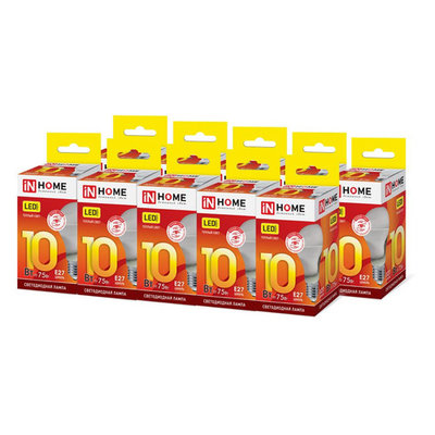 InHome Упаковка ламп INHOME LED-A60-VC, 10Вт, 900lm, 30000ч, 3000К, E27, 10 шт. 