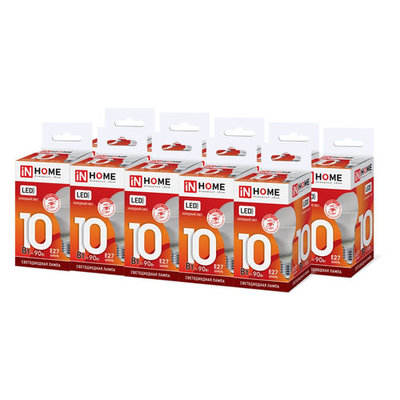 InHome Упаковка ламп INHOME LED-A60-VC, 10Вт, 900lm, 30000ч, 6500К, E27, 10 шт. 