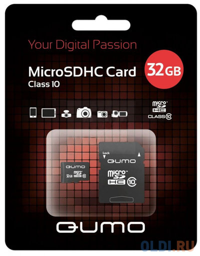 Qumo Карта памяти Micro SDHC 32Gb class 10 QUMO QM32(G)MICSDHC10 + SD adapter QM32MICSDHC10