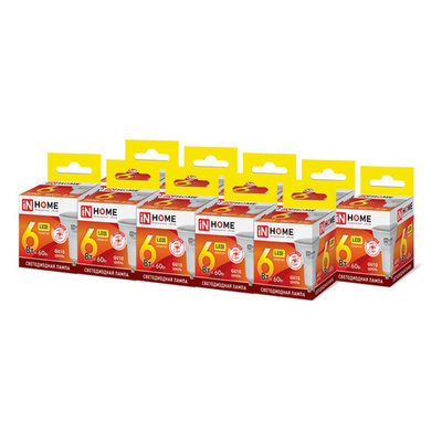 InHome Упаковка ламп INHOME LED-JCDRC-VC, 6Вт, 525lm, 30000ч, 3000К, GU10, 10 шт. 
