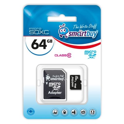 Smartbuy Карта памяти 64GB SmartBuy MicroSDXC Class 10 (SD адаптер) SB64GBSDCL10-01 