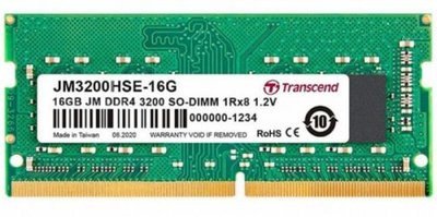 Transcend Модуль памяти SODIMM DDR4 16GB Transcend JetRam PC4-25600 3200MHz CL22 1.2V JM3200HSE-16G 