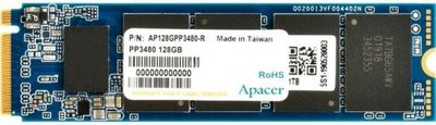 Apacer Накопитель SSD M.2 2280 Apacer PP3480 128GB PCIe Gen3x4 3D TLC 2200/600MB/s IOPS 85K/130K MTBF 2M RTL AP128GPP3480-R 