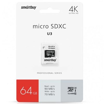 Smartbuy Карта памяти Smartbuy microSDXC 64GB PRO (SB64GBSDCL10U3L-01)