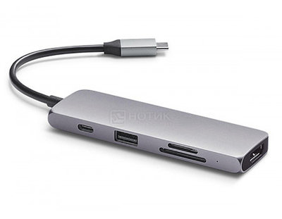 Satechi Док-станция Satechi Type-C Multiport Pro (USB 3.0, USB Type-C, HDMI, micro-SD), Серый ST-UCMPAM ST-UCMPAM