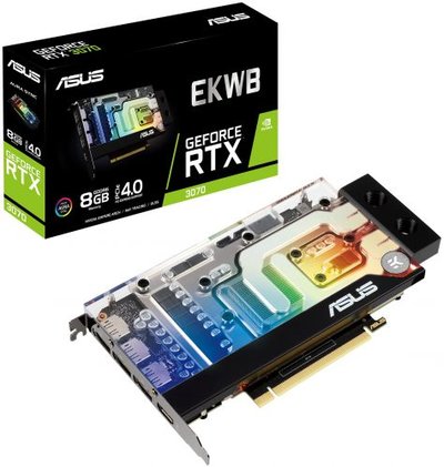 ASUS Видеокарта PCI-E ASUS 8GB GDDR6 256bit 8nm 1500/14000MHz HDMI/3*DP RTL GeForce RTX 3070 EKWB RTX3070-8G-EK