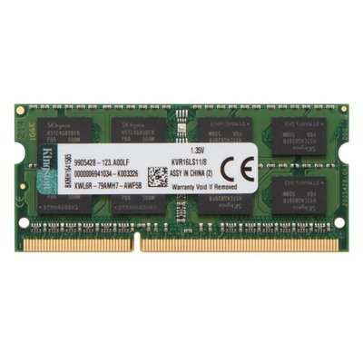 Kingston оперативная память Kingston valueram 8gb ddr3 so-dimm pc3-12800 (kvr16ls11/8) 