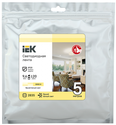 Iek Светодиодная лента IEK LSR-2835WW120-9.6-IP20-12V, 16 м, светодиодов: 600 шт., 48 Вт, белый, 3000 К LSR1-1-120-20-3-05 