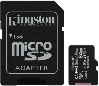 Kingston Карта памяти microSDXC 64GB Kingston Class10 UHS-I Canvas Select up to 100MB/s с адапт (SDCS2/64GB-3P1A) 