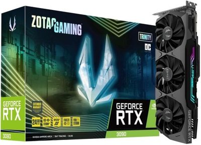 Zotac Видеокарта PCI-E Zotac 24GB GDDR6X 384bit 8nm 1395/19500MHz DVI/HDMI/3*DP RTL GeForce RTX 3090 Trinity OC (ZT-A30900J-10P) ZT-A30900J-10P