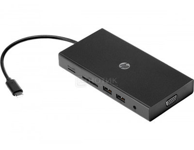 HP Док-станция HP Travel USB-C Multi Port Hub (4xUSB 3.0, HDMI, VGA, RJ-45, SD, micro SD) 1C1Y5AA, Черный 1C1Y5AA