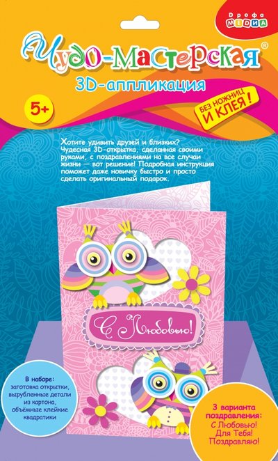 Дрофа Медиа 3D-аппликация. Набор для детского творчества. Открытка "Совы" (3277) Дрофа Медиа 
