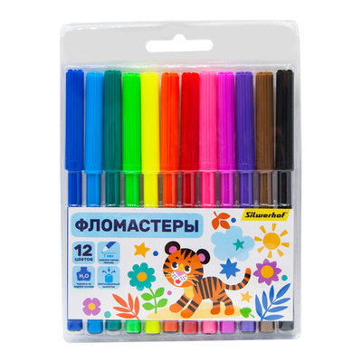 Silwerhof Упаковка фломастеров SILWERHOF Веселые друзья, 12 цв., пакет с европодвесом 12 шт./кор. 