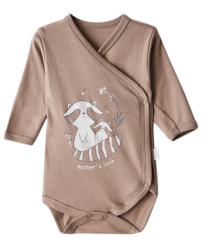 Mjolk Боди Веселый малыш "Kuma" с запахом, с длинным рукавом, мокко Mjolk 242/322/mn/М56