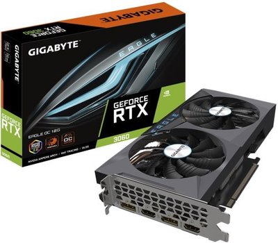 Gigabyte Видеокарта PCI-E GIGABYTE 12GB GDDR6 192bit 8nm 1320/15000MHz 2*HDMI/2*DP GeForce RTX 3060 EAGLE OC (GV-N3060EAGLE OC-12GD 2.0) GV-N3060EAGLE OC-12GD 2.0