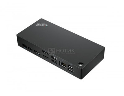 Lenovo Док-станция Lenovo ThinkPad Universal USB-C Dock, (RJ-45, 2xUSB 2.0, 3xUSB 3.1, 1xUSB Type-C, 1xHDMI, 2xDP, Mini jack). Черный 40AY0090EU 40AY0090EU