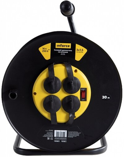 Inforce Силовой удлинитель Inforce на катушке, 4гн. с/з ПВС 3х1,5 16A 30м IP 44 09-15-05 (желтый) 