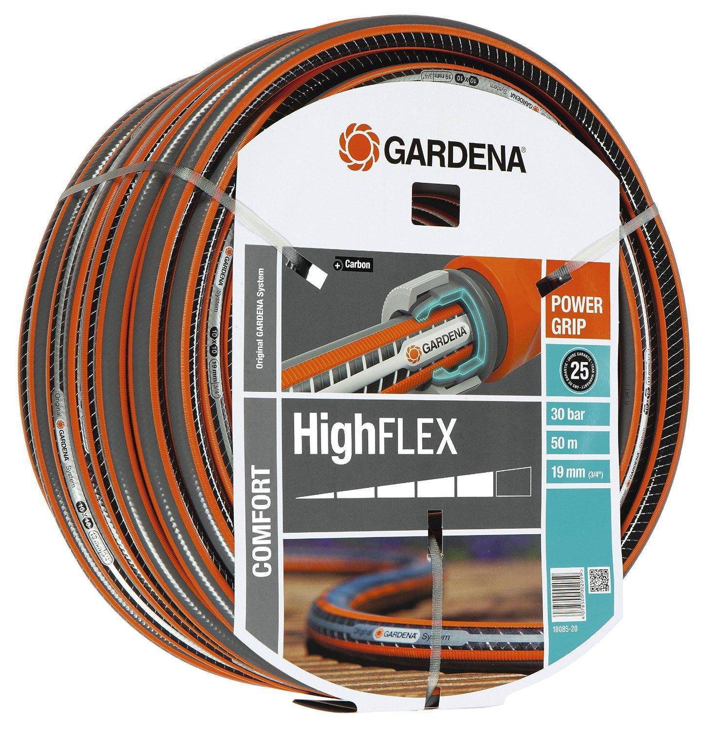 Шланг 3 4 диаметр в мм. Поливочный шланг Gardena Highflex. Шланг Гардена 3.4 диаметр. Шланг Highflex 10x10 3/4"х25м. Поливочный шланг Gardena Flex 19 мм 50 м.