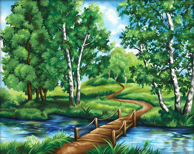 Рисунок реки и леса